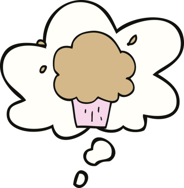 Bir insan tarafından çizilmiş düşünce balonlu kek.