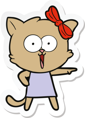 Bir insan tarafından çizilmiş çizgi film kedisinin çıkartması.