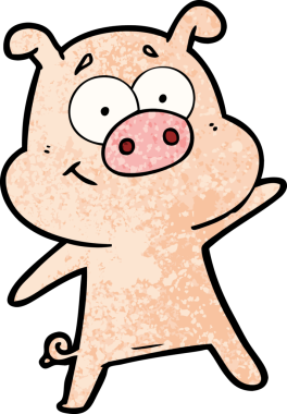 Bir insan tarafından çizilmiş mutlu çizgi film domuzu.