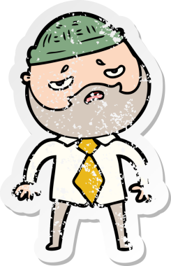 Bir insan tarafından çizilmiş sakallı endişeli bir karikatür çıkartması.