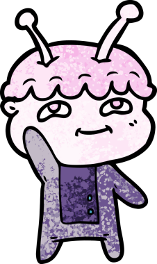 Bir insan tarafından çizilmiş dost canlısı çizgi film uzay adamı.