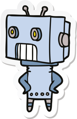 Bir insan tarafından çizilmiş robot karikatür çıkartması.