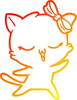 Bir insan tarafından kafasında yay olan çizgi film kedisinin sıcak çizgi çizimi.