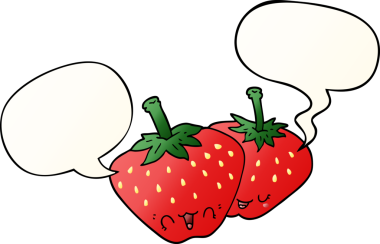 bir insan tarafından çizilmiş, konuşma baloncuklu çizgi film çilekleri.