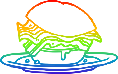 Gökkuşağı gradyan çizimi inanılmaz lezzetli pastırmalı kahvaltı sandviçi ve bir insan tarafından çizilmiş peynir.