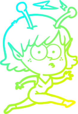 Bir insan tarafından çizilmiş bir uzaylı kız çizgi filmi.