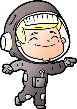 Bir insan tarafından çizilmiş mutlu astronot çizgi filmi.