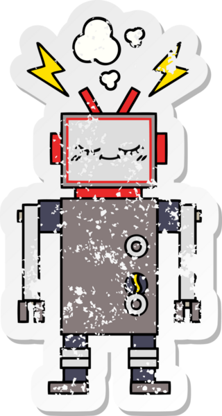 Bir insan tarafından çizilmiş sevimli bir çizgi film robotunun sıkıntılı çıkartması.