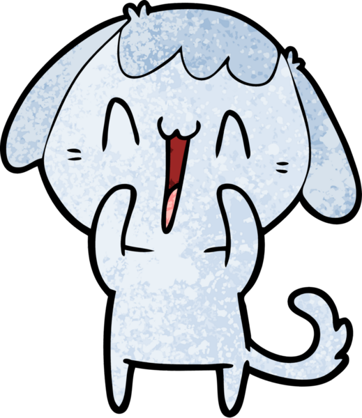 Bir insan tarafından çizilmiş gülen bir köpek.