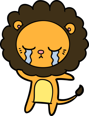 Bir insan tarafından çizilmiş ağlayan çizgi film aslanı.