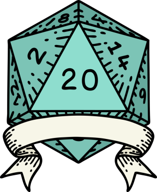 Retro Dövme Biçimi Doğal 20 kritik vuruş D20 zar bir insan tarafından çizildi