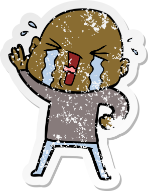 Bir insan tarafından çizilmiş ağlayan kel bir adamın sıkıntılı çıkartması.