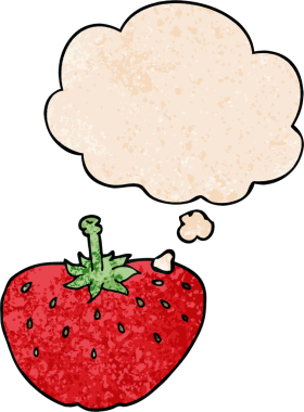 bir insan tarafından çizilmiş grunge desenli düşünce baloncuklu çizgi film çileği.