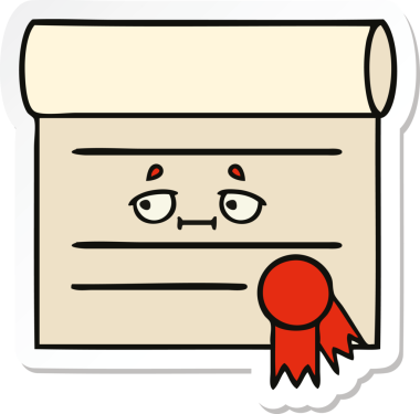 Bir insan tarafından çizilmiş şirin bir karikatür sertifikasının etiketi.