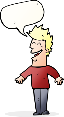 Bir insan tarafından çizilmiş konuşma balonlu mutlu adam çizgi filmi.