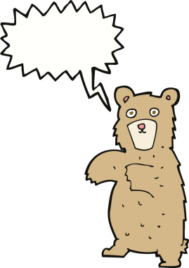 Bir insan tarafından çizilmiş konuşma balonlu çizgi film ayısı.