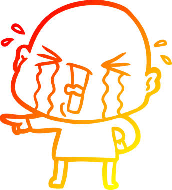 Bir insan tarafından çizilmiş, ağlayan kel bir adamın çizgi çizimi.