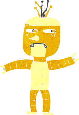 Bir insan tarafından çizilmiş çizgi film robotu