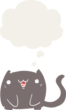 Düşünce baloncuğu olan çizgi film kedisi insan tarafından çizilmiş.