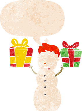 Kardan adam, konuşma baloncuğuyla birlikte Grunge 'da sıkıntılı eski moda bir insan tarafından çizilmiş.