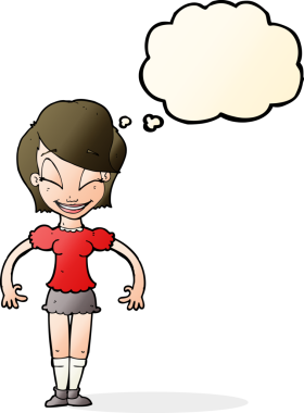 Bir insan tarafından çizilmiş düşünce baloncuğu olan güzel bir kadın.