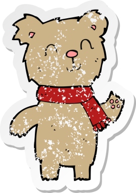 Bir insan tarafından çizilmiş şirin bir oyuncak ayının gerilmiş çıkartması.