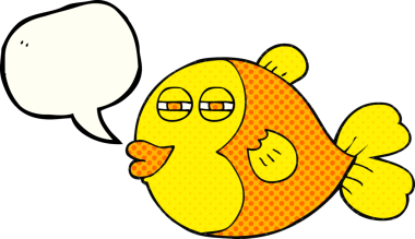 Bir insan tarafından çizilmiş serbest çizilmiş çizgi roman konuşma balonu karikatür balığı.