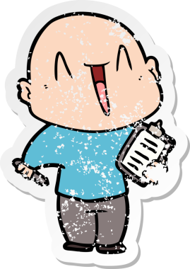 Bir insan tarafından çizilmiş mutlu, kel bir adamın sıkıntılı çıkartması.