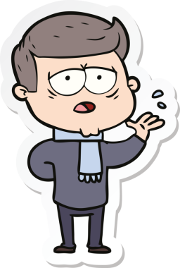 Bir insan tarafından çizilmiş yorgun bir çizgi film çıkartması.