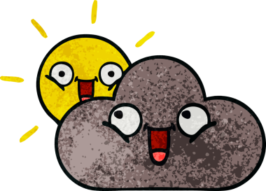 Bir fırtına bulutunun retro grunge dokusu ve bir insan tarafından çizilmiş güneş.