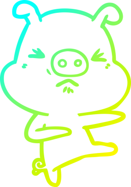 Bir insan tarafından tekmelenen kızgın domuzun soğuk çizgi çizimi.