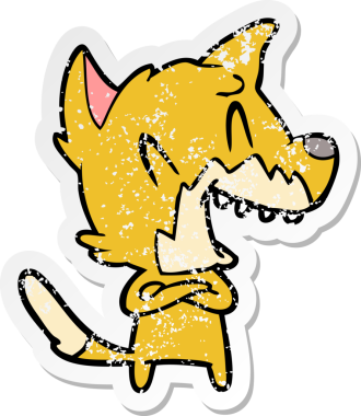 Bir insan tarafından çizilmiş gülen tilki çizgi filminin sıkıntılı çıkartması.