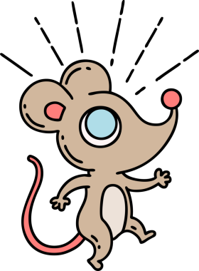 Bir insan tarafından çizilmiş geleneksel bir dövme tarzı fare karakterinin çizimi