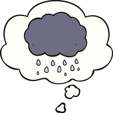 Bir insan tarafından çizilmiş düşünce baloncuğuyla yağmur yağıyor.