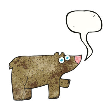 Bir insan tarafından çizilmiş serbest konuşma balonu desenli çizgi film ayısı