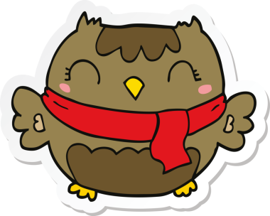 Bir insan tarafından çizilmiş şirin bir baykuşun çıkartması.