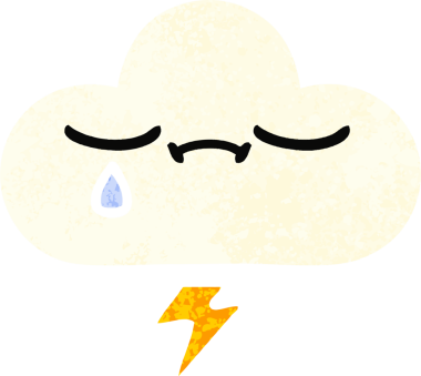 Bir insan tarafından çizilmiş bir gök gürültüsü bulutunun retro çizim tarzı karikatürü