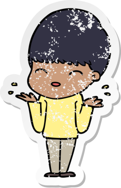 Bir insan tarafından çizilmiş mutlu çizgi film çocuğunun sıkıntılı çıkartması.