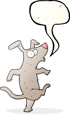 Bir insan tarafından çizilmiş serbest konuşma balonu çizgi film köpeği.