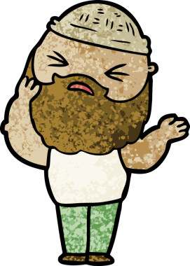 Bir insan tarafından çizilmiş sakallı bir çizgi film adamı.