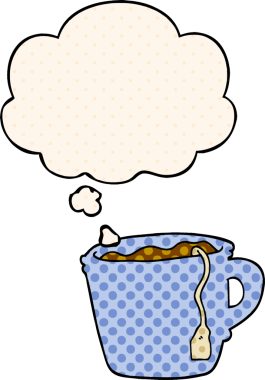 Çizgi roman tarzında bir insan tarafından çizilmiş, bir fincan sıcak çay.