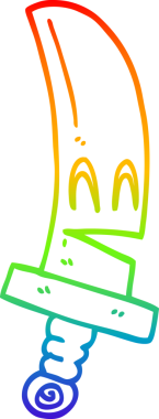 Gökkuşağı gradyan çizgi çizimi Bir insan tarafından çizilmiş mutlu sihirli kılıç