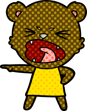 Bir insan tarafından çizilmiş kızgın bir çizgi film ayısı.