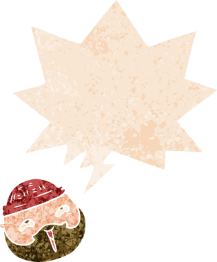 çizgi film erkek yüzü sakallı, grunge 'da konuşma baloncuğu olan bir insan tarafından çizilmiş desenli derili bir insan.