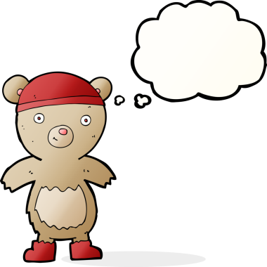 Bir insan tarafından çizilmiş düşünce balonlu oyuncak ayı.