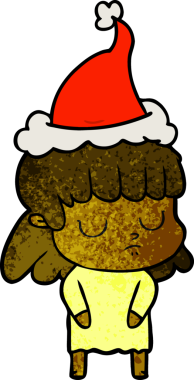 Bir insan tarafından çizilmiş Noel Baba şapkası takan kayıtsız bir kadının el çizimi karikatürü.