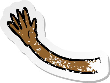 Bir insan tarafından çizilmiş bir karikatür kolunun gerilmiş çıkartması.