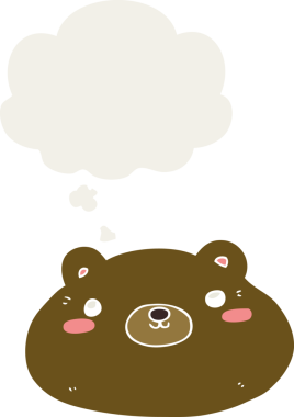 Düşünce baloncuğu olan çizgi film ayısı insan tarafından çizilmiş.