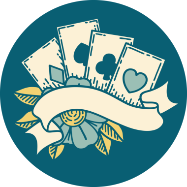 Bir insan tarafından çizilmiş kartların ve pankartın ikonik dövme şekli