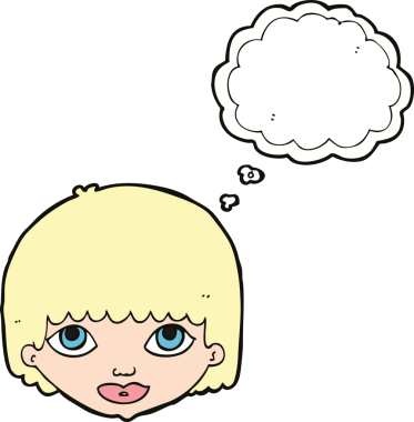 Bir insan tarafından çizilmiş düşünce baloncuklu kadın yüzü.